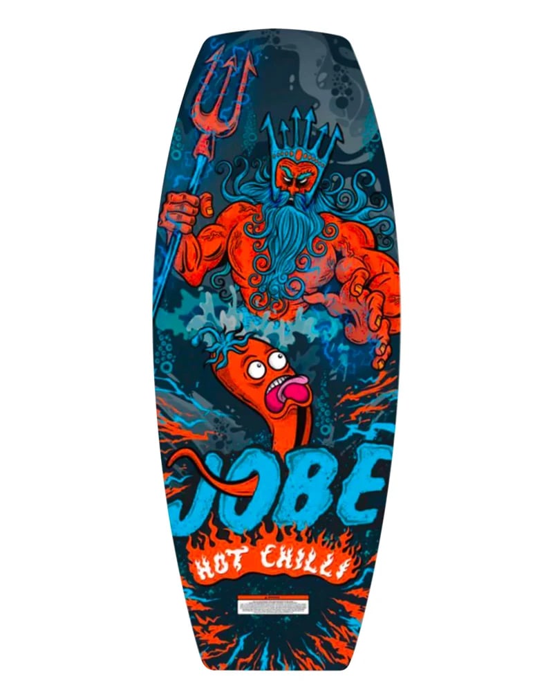 JOBE Hot Chilli Poseidon kneeboard featuring blue and orange graphics of Poseidon and a cartoon chili pepper.